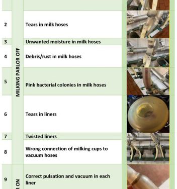 Record and review self-evaluation checklist for daily milking parlour maintenance inspection